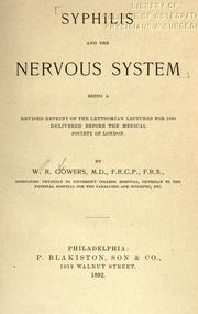 Cover of: Syphilis and the nervous system: being a revised reprint of the Lettsomian lectures for 1890 delivered before the Medical society of London.
