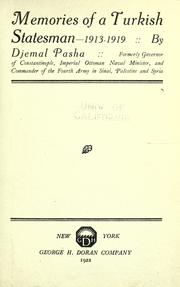 Cover of: Memories of a Turkish statesman-1913-1919.