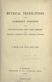 Cover of: Metrical translations from Sanskrit writers: with an introduction, prose versions, and parallel passages from classical authors.