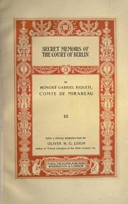 Cover of: Secret memoirs of the court of Berlin by Honoré-Gabriel de Riquetti comte de Mirabeau