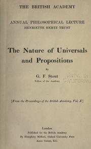 Cover of: The nature of universals and propositions by Stout, George Frederick