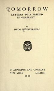 Cover of: Tomorrow by Hugo Münsterberg