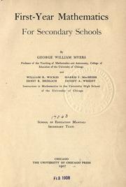 Cover of: First-year mathematics for secondary schools