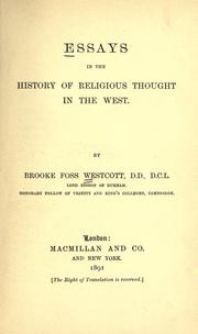 Cover of: Essays in the history of religious thought in the West. by Brooke Foss Westcott