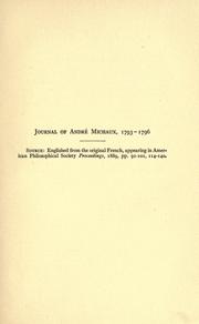 Cover of: Journal of André Michaux: 1793-1796 ...