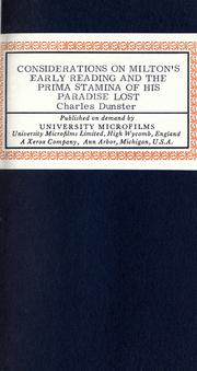 Cover of: Considerations on Milton's early reading, and the prima stamina of his Paradise lost by Charles Dunster