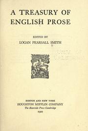 Cover of: A treasury of English prose by Logan Pearsall Smith