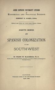 Cover of: Spanish colonization in the Southwest by Blackmar, Frank Wilson
