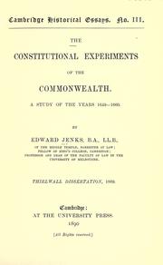 Cover of: The constitutional experiments of the Commonwealth. by Edward Jenks