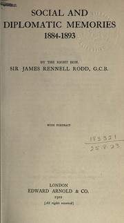 Cover of: Social and diplomatic memories. by Rodd, James Rennell Baron Rennell.