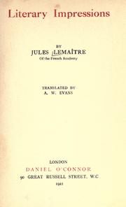 Cover of: Literary impressions by Jules Lemaître