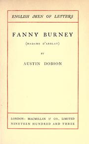 Cover of: Fanny Burney: (Madame d'Arblay)
