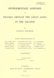 Cover of: Supplementary appendix to travels amongst the great Andes of the equator