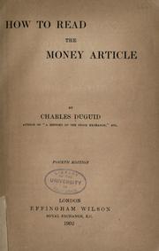 How to read the money article by Duguid, Charles