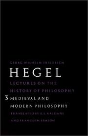 Cover of: Lectures on the history of philosophy | Georg Wilhelm Friedrich Hegel