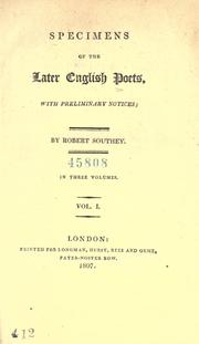 Cover of: Specimens of the later English poets: with preliminary notices