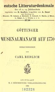 Cover of: Göttinger Musenalmanach auf 1770-1772 by Herausgegeben von Carl Redlich