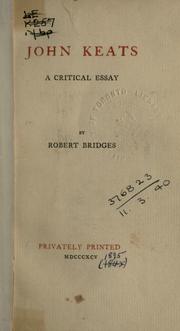 Cover of: John Keats, a critical essay.