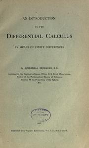Cover of: An introduction to the differential calculus by means of finite differences by Roberdeau Buchanan