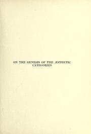 Cover of: On the genesis of the æsthetic categories