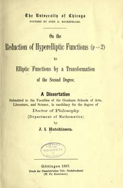 Cover of: On the reduction of hyperelliptic functions (p=2) to elliptic functions: by a transformation of the second degree ...