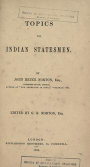 Cover of: Topics for Indian statesmen.