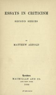 Cover of: Essays in criticism by Matthew Arnold