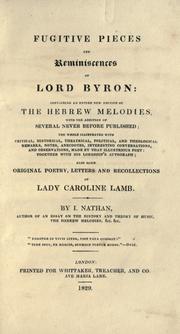Cover of: Fugitive pieces and reminiscences of Lord Byron by Lord Byron