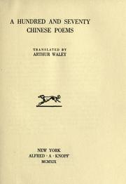 Cover of: A hundred and seventy Chinese poems by Arthur Waley