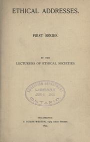 Front cover of Ethical addresses. by Unknown