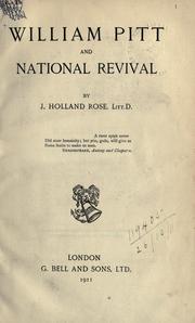 Cover of: William Pitt and national revival