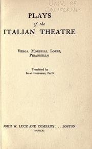 Cover of: Plays of the Italian theatre: Verga, Morselli, Lopez, Pirandello