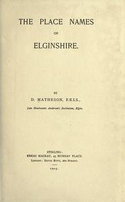 Cover of: place names of Elginshire