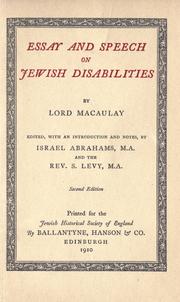Cover of: Essay and speech on Jewish disabilities by Thomas Babington Macaulay