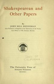Cover of: Shakespearean and other papers