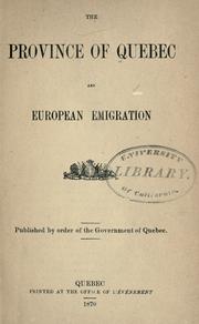 Cover of: The Province of Quebec and European emigration. by Québec (Province)