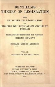 Cover of: Bentham's Theory of legislation: being Principes de législation, and, Traités de législation, civile et pénale