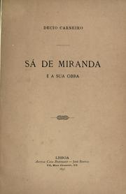 Cover of: Sá de Miranda e a sua obra. by Decio Carneiro