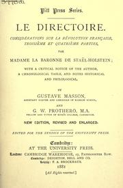 Cover of: Le Directoire: considérations sur la Révolution française, troisième et quatrième parties