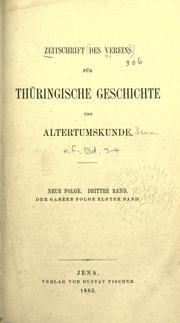 Cover of: Zeitschrif by Verein f©·ur Th©·uringische Geschichte und Altertumskunde, Je