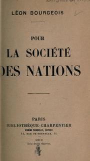 Cover of: Pour la société des nations