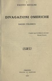 Cover of: Divagazioni omeriche, saggio polemico by Fausto Nicolini