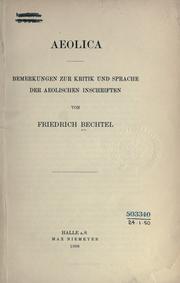 Cover of: Aeolica by Friedrich Bechtel
