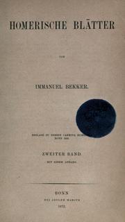 Cover of: Homerische Blätter. by Immanuel Bekker