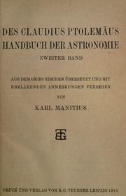 Cover of: Des Claudius Ptolemäus Handbuch der Astronomie ... by Ptolemy