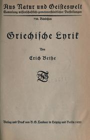 Cover of: Griechische lyrik. by Erich Bethe