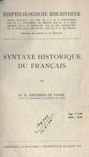 Cover of: Syntaxe historique du français by Kornelis Sneyders de Vogel