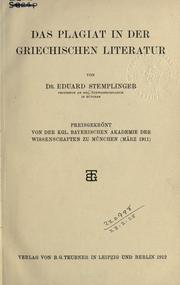 Cover of: Das Plagiat in der griechischen Literatur. by Eduard Stemplinger