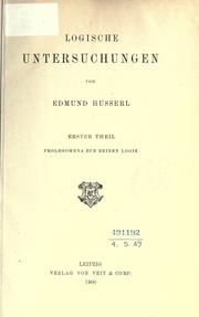 Cover of: Logische Untersuchungen. by Edmund Husserl