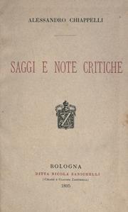 Cover of: Saggi e note critiche.